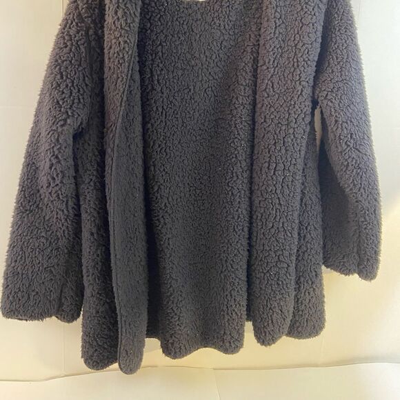 Victoria Secret black plush faux Sherpa jacket hoodie one size pockets - Picture 5 of 6